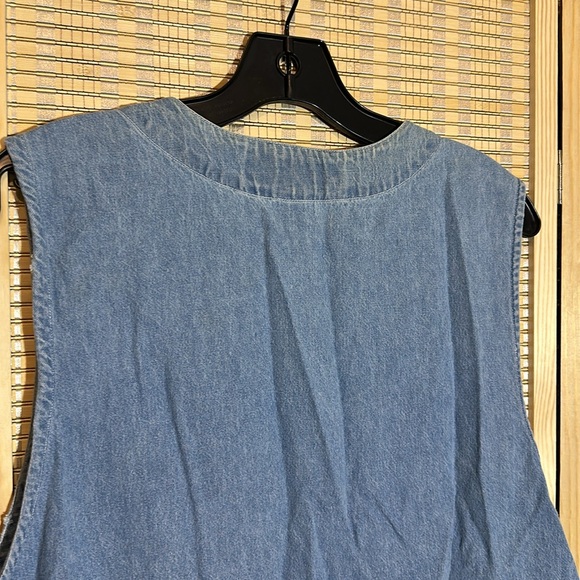 Blue Diamond Vintage 1990s Blue Denim Vest Lace Floral Appliques & Trim Large - Picture 11 of 15